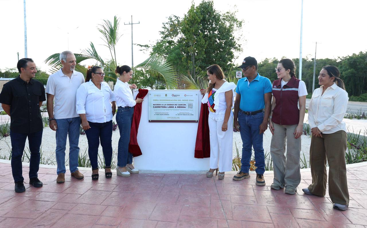 Entrada a Cancún luce renovada tras obra que mejora movilidad y seguridad en el acceso a la ciudad.