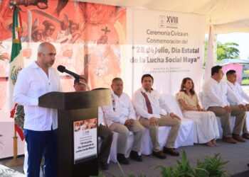 Ceremonia conmemorativa por el 179 aniversario de la Guerra Social Maya en la comunidad de Tihosuco, símbolo de la resistencia del pueblo maya.