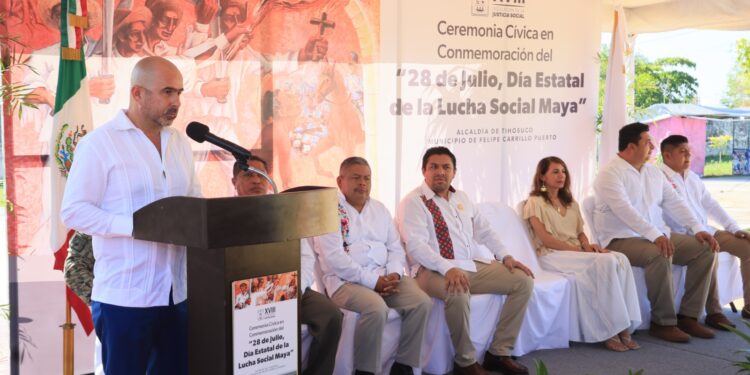 Ceremonia conmemorativa por el 179 aniversario de la Guerra Social Maya en la comunidad de Tihosuco, símbolo de la resistencia del pueblo maya.