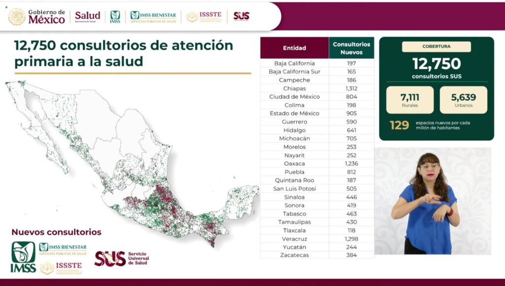Mapa de ubicación geográfica que muestra la distribución de los consultorios médicos contemplados para la estrategia en el estado.