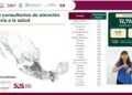 Mapa de ubicación geográfica que muestra la distribución de los consultorios médicos contemplados para la estrategia en el estado.