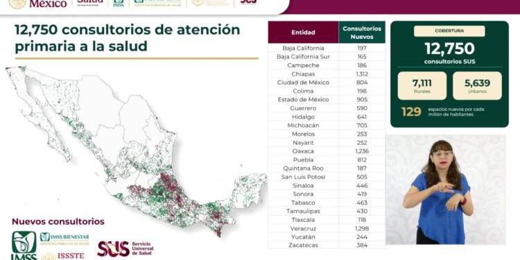 Mapa de ubicación geográfica que muestra la distribución de los consultorios médicos contemplados para la estrategia en el estado.